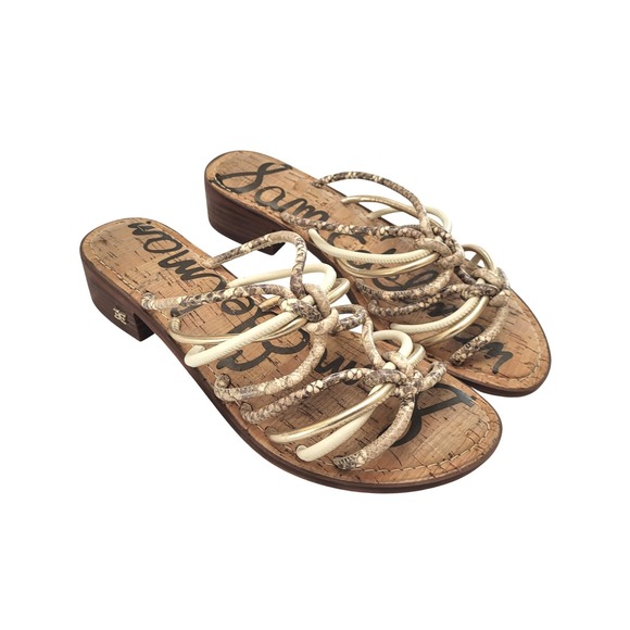 Sam Edelman Shoes - Sam Edelman Jazzie Snakeskin Metallic Gold Multi Strap Cork Slide Sandals 7.5M